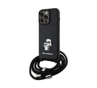 Karl Lagerfeld KLHCP13LSAKCPSK Coque pour iPhone 13 Pro / 13 6,1" Coque rigide Noir Crossbody Saffiano Metal Pin Karl & Choupette