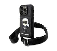 Karl Lagerfeld Etui Ikonik en cuir Saffiano Monogram Crossbody, noir - iPhone 14 Pro