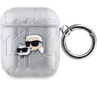 Coque pour AirPods 1/2 à Motif Karl et Choupette Gaufré Karl Lagerfeld Argent