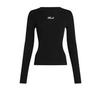Karl Lagerfeld, Femme, Tops, Noir, Taille: 38 FR Haut à Manches Longues Côtelé avec Logo
