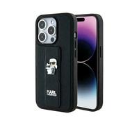 Karl Lagerfeld KLHCP13XGSAKCPK Coque de protection pour iPhone 13 Pro Max 6,7" Noir Coque rigide Support Grip Saffiano Karl&Choupette Pins