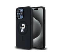 CG MOBILE Karl Lagerfeld KLHMP15XSCMKCRHK Coque pour iPhone 15 Pro Max 6,7" Noir Coque rigide en silicone avec anneau Karl & Choupette