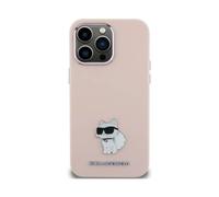 Karl Lagerfeld Housse silicone Choupette Métal Pin Rose - iPhone 15