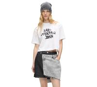 Karl Lagerfeld Jeans, Women's, Cropped Graffiti Tee, Regular Fit T-Shirt, Blanc, S Femmes