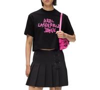 Karl Lagerfeld Jeans, Women's, Cropped Graffiti Tee, Regular Fit T-Shirt, Noir, M Femmes