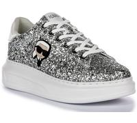 KARL LAGERFELD Kapri Coupe Basse Paillette Plateforme Hommes Basket Argent UK 2