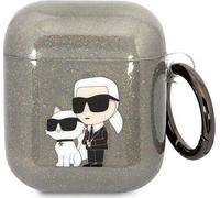 Karl Lagerfeld KLA2HNKCTGK Airpods 1/2 coque noir/black Gliter Karl&Choupette, ?tui pour ?couteurs + casque, Noir