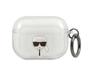 Karl Lagerfeld KLAPUKHGS Coque pour AirPods Pro Argent pailleté Karl's Head