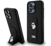 KARL LAGERFELD KLHCP13LGSACHPK Coque pour iPhone 13 Pro / 13 6,1" Noir Hardcase Gripstand Saffiano Choupette Pins
