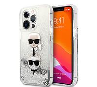 KARL LAGERFELD KLHCP13LKICGLS Coque de Protection pour iPhone 13 Pro / 13 6,1" Argent Liquid Glitter Karl&Choupette Head