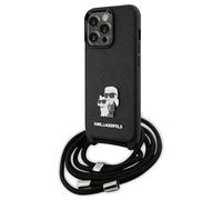 KARL LAGERFELD KLHCP13LSAKCPSK Coque pour iPhone 13 Pro / 13 6,1" Coque Rigide Noir Crossbody Saffiano Metal Pin Karl & Choupette