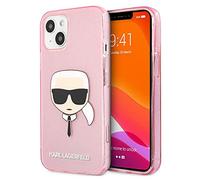 Karl Lagerfeld KLHCP13SKHTUGLP Coque de Protection pour iPhone 13 Mini 5,4" Motif tête de Karl's à Paillettes Rose