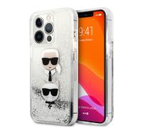 Karl Lagerfeld KLHCP13XKICGLS Coque de Protection pour iPhone 13 Pro Max 6,7' Argent Liquid Glitter Karl&Choupette Head
