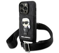 Karl Lagerfeld KLHCP14LCSAKHPKK Coque pour iPhone 14 Pro 6,1" Coque rigide Noir Crossbody Saffiano Monogramme Iconique