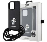 Karl Lagerfeld KLHCP14LSAKCPSK Coque rigide pour iPhone 14 Pro 6,1" Noir Crossbody Saffiano Metal Pin Karl & Choupette