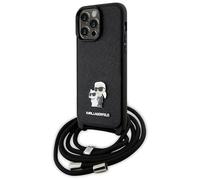 Karl Lagerfeld KLHCP14XSAKCPSK Coque rigide pour iPhone 14 Pro Max 6,7" Noir Crossbody Saffiano Metal Pin Karl & Choupette