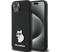KARL LAGERFELD KLHCP15MSMHCNPK Coque pour iPhone 15 Plus 6,7" Noir Silicone Choupette Metal Pin