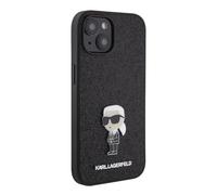 KARL LAGERFELD KLHCP15SGKNPSK Coque pour iPhone 15 6.1" Coque Rigide Noire Fixe Paillettes Logo Ikonik Broche en métal