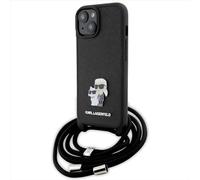 KARL LAGERFELD KLHCP15SSAKCPSK Coque pour iPhone 15 6,1" Coque Rigide Noir Crossbody Saffiano Metal Pin Karl & Choupette