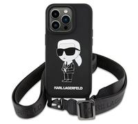 KARL LAGERFELD KLHCP15SSCBSKNK Coque pour iPhone 15 6.1" hardcase Noir Bandoulière Silicone Ikonik