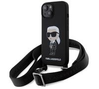Karl Lagerfeld KLHCP15SSCBSKNK étui pour iPhone 15 6.1", rigide, noir, noir, crossbody silicone Ikonik
