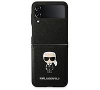 Karl Lagerfeld KLHCZF4IKMSBK F721 Coque de protection pour Z Flip 4 Noir Book Saffiano iconique Metal