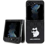 KARL LAGERFELD KLHCZF5SAPCHNPK Coque pour Z Flip5 F731 Coque Rigide Noir Saffiano Monogramme Choupette Pin