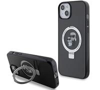Karl Lagerfeld KLHMP14SHMRSKCK Coque pour iPhone 14/15/13 6,1" Noir Coque Rigide Anneau Support Karl & Choupettte