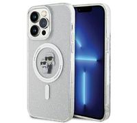 Karl Lagerfeld KLHMP14XHGKCNOT Coque pour iPhone 14 Pro Max 6,7" Coque rigide transparente à paillettes Karl & Choupette