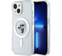 KARL LAGERFELD KLHMP15SHGKCNOT Coque pour iPhone 15 6,1" Coque Rigide Transparente à Paillettes Karl & Choupette