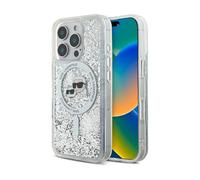 Karl Lagerfeld Liquid Glitter Housse avec tête Karl & Choupette et MagSafe - iPhone 16 Pro Max, Transparent