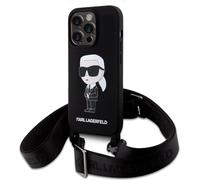Karl Lagerfeld Liquid Silicone Crossbody Ikonik Case pour iPhone 15 Pro Max noir