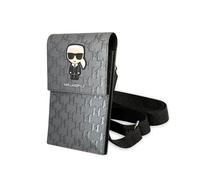 Karl Lagerfeld Monogram Ikonik Patch Wallet Phone Bag - Sac pour smartphone cuir Saffiano argent