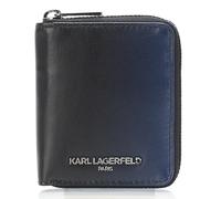 Karl Lagerfeld Paris Portefeuille zippé en cuir pour homme, bleu, One Size, Portefeuille zippé en cuir véritable