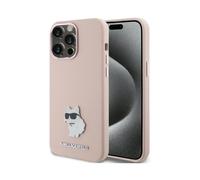Karl Lagerfeld Silicone Choupette Metal Pin Case, Rose - iPhone 15 Pro Max