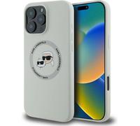 CG MOBILE Karl Lagerfeld Coque de protection en silicone à double tête et cercle pour iPhone 16 Pro Max, compatible avec MagSafe (beige)