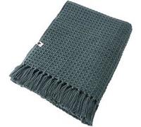 KARL - Plaid à Franges 100% Recyclé Tissage Nid d'abeilles 130x160cm Ardoise - Altobuy