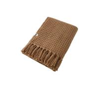 KARL - Plaid à Franges 100% Recyclé Tissage Nid d'abeilles 130x160cm Camel -
