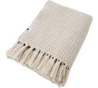 KARL - Plaid à Franges 100% Recyclé Tissage Nid d'abeilles 130x160cm Pampa -