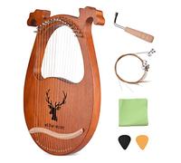 Karlak Lyre harpe livre de musique 16 cordes en bois massif avec motif élan, marteau d'accordage, cordes, chiffon de nettoyage pour débutants