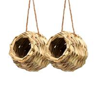 Karlak Maison d'oiseaux Suspendue en Forme de Boule, Fabriquée à la Main, Retraite Confortable pour Jardin, Patio, Pelouse, Bureau, Herbe Naturelle, 2 Pièces