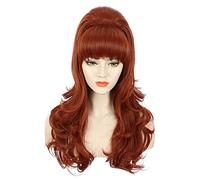 Karlery Femme Perruque Longue Ondulée Rouge Vineux Bordeaux des Années 60 et 70 Perruque Grande Bouffante de Ruche pour la Fête Halloween Costume Party