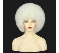 karlery Femmes adultes courte bouclée platine blonde afro 70s perruque discothèque kinky résistante à la chaleur fibre synthétique mousseuse perruque de fête d'Halloween