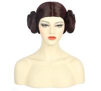 karlery Femmes Short Dark Brown Perruque avec Deux Chiignons Princesse Leia Costume Perruque Résistant à la chaleur Fibre Synthétique Brethable pour Halloween Cosplay Costume Party