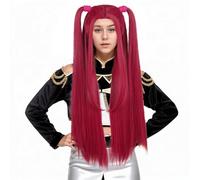 karlery FILLE Longue Droite Rose vif Perruque avec 2 queues de cheval Dessin animé Anime Film Cosplay Perruque Adulte Résistant à la chaleur Fibre synthétique Brethable pour Halloween Costume Party