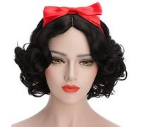 Karlery Perruque Bob Courte Ondulée Noire avec Bandeau Rouge de Blanche Neige pour Carnaval Halloween Cosplay Déguisement Party