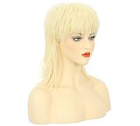Karlery Perruque courte blonde ondulée Mullet des années 70 et 80 en métal lourd pour costume de cosplay