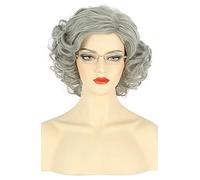 Karlery Perruque Courte Bouclée Grise Bob de Vieille Femme Aspect naturel au quotidien pour Carnaval Halloween Cosplay Déguisement Party