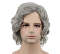 Karlery Perruque Courte Bouclée Grise pour Homme Perruque Bob de Vieux Homme pour Carnaval Halloween Cosplay Déguisement Party