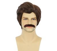 Karlery Perruque Courte Brune avec Moustache pour Homme Perruque des | Années 60 70 et 80 pour Halloween Cosplay Costume Party